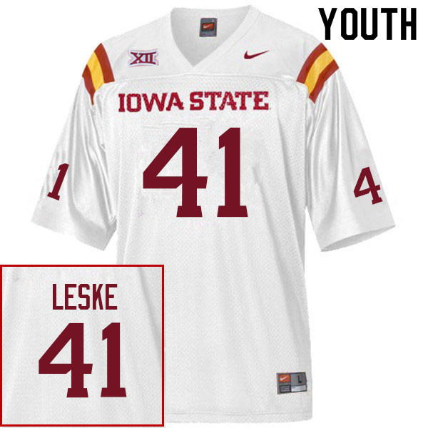 Youth #41 Tyee Leske Iowa State Cyclones College Football Jerseys Sale-White